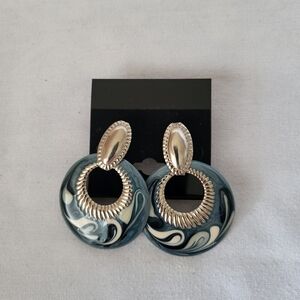 Silver-Accent Teal Swirl Hoop Drop Earrings